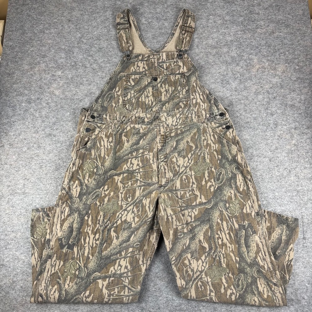 Vintage 80s Mossy Oak Treestand Camo Bib Overalls USA Made Mens Large L
